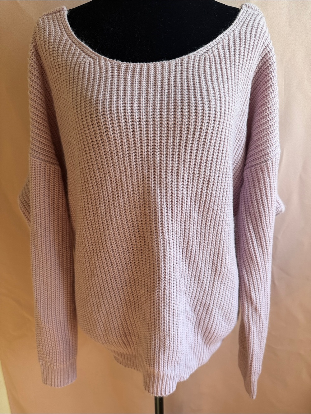 Off-the-Shoulder Ribbed Knit Sweater - Lavender